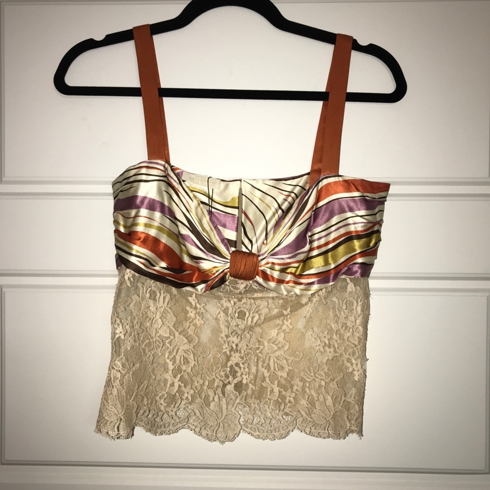 NWOT Valentino Striped Silk Lace Top
